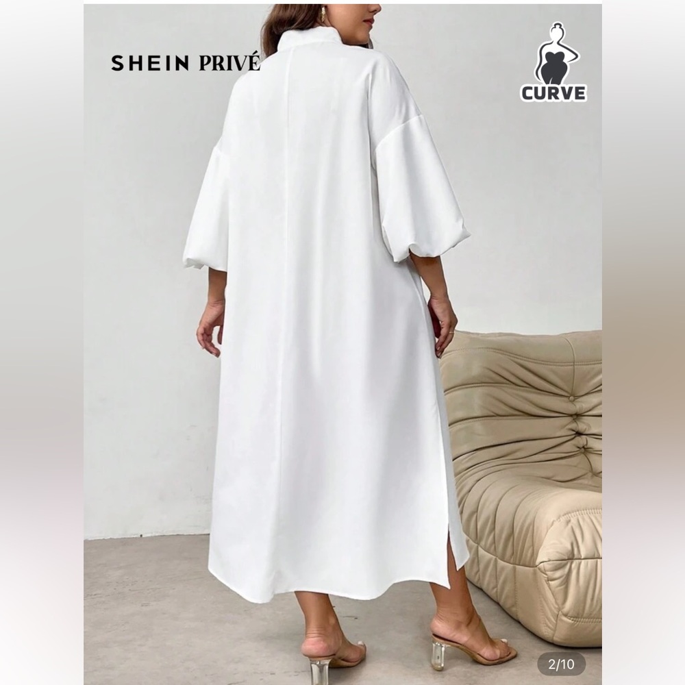 SHEIN Classic White Bubble Sleeve Dress Size 2XL. - Picture 2 of 8